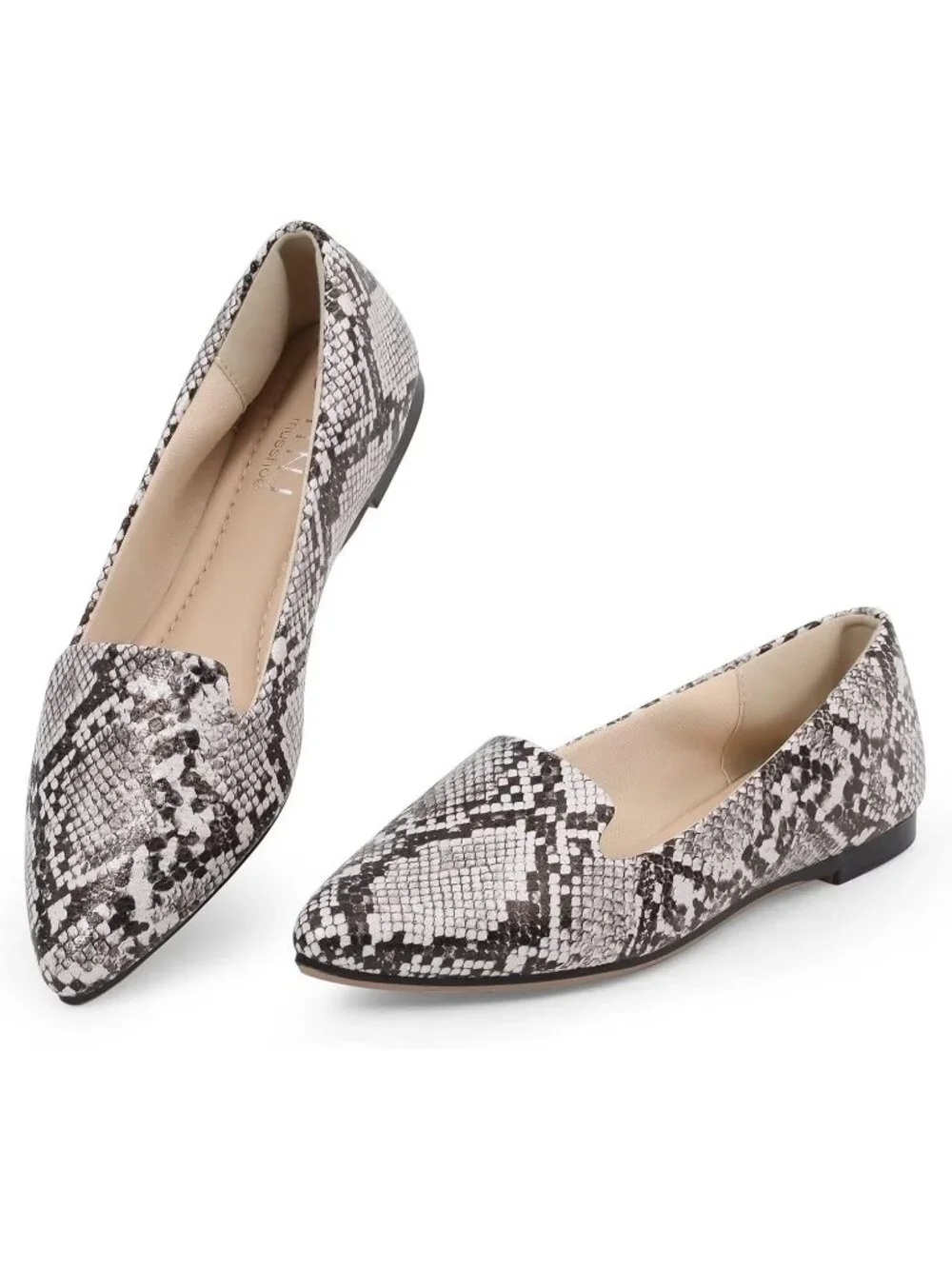Women's Snakeskin Comfortable Pointed Toe Memory Foam Casual Slip On Flat Shoes